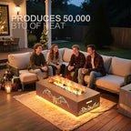 42" Outdoor Fire Pit Table, 50,000 BTU Gas Fire Pit with Glass Wind Guard, Fire Stones, Waterproof Cover, Propane Fire Pit Table for Outside Patio, Hollow-Out (Dragon, Brown)