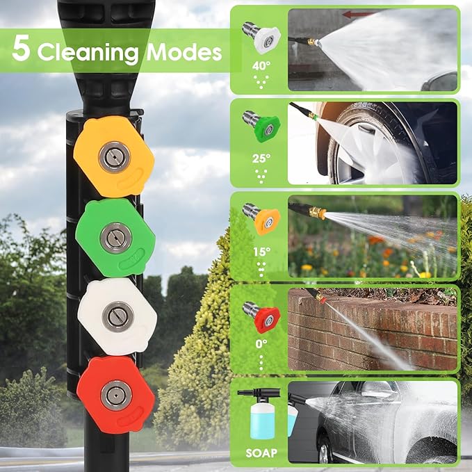 Pressure Cleaner 5000 PSI,2.8 GPM Power Cleaner with Foam Cannon,Portable Cleaner with 33ft Hose Reel,4 Nozzle Tips,and Soap Bottle for Cars/Home/Driveways/Patios/Decks/Fences(Green)