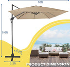 Sunnyglade 10x10Ft Cantilever Patio Umbrella Square 360° Rotation & Integrated Tilting System Offset Umbrella with 8 Sturdy Ribs, Fade-resistant & Waterproof for Garden Backyard Poolside Deck