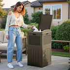 Flamaker 30 Gallon Trash Can, Resin Outdoor Garbage Can with Lid, Waterproof Hideaway Patio Waste Bins for Outside Use (2 Pack, Brown)