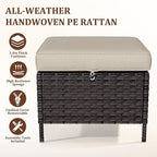 Outdoor Patio Ottoman Set of 2, All Weather Rattan Wicker Ottoman Seat, Outdoor Footstool Footrest Seat for Patio, Backyard, Poolside, Garden