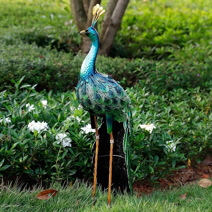 chisheen Outdoor Solar Peacock Statue Garden Decor for Outside Metal Yard Art Outdoor Decoration for Lawn Backyard Party Wedding Mother's Day Gardening Gifts for Women