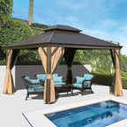 12' x 14' Hardtop Gazebo Outdoor Aluminum Gazebos with Galvanized Steel Double Canopy for Patios Deck Backyard,Curtains&Netting by domi outdoor living