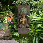 Ferrisland Buddha Waterfall Fountain Indoor & Outdoor, Freestanding Relaxing Water Fountain, Asian Zen Fengshui Patio Garden Backyard Decking Home Decor, Gift Ideas (Gold, 27.6" H)