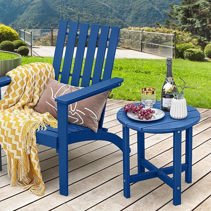 Tangkula Round Outdoor Side Table, 18 Inch Weather Resistant HDPE Adirondack Table, Outdoor Indoor Chairside End Tables, Patio Side Table for Lawn Garden Balcony Backyard, Easy Assembly (1, Navy)