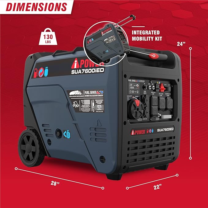 A-iPower 7600W Dual Fuel Quiet Portable Inverter Generator, Electric Start RV Ready, EPA & CARB Compliant CO Sensor, With Telescopic Handle For Backup Home Use, Tailgating & Camping (SUA7600iED)