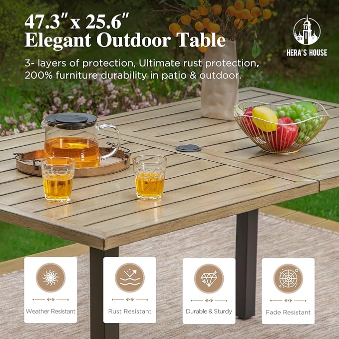HERA'S HOUSE 7 Pieces Patio Dining Sets, Outdoor Table and Chairs Set, 6 x Dining Chairs with Rectangular Metal Table for Backyard Garden Lawn Restaurant