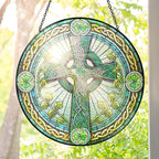 FLAGWIX Christmas Irish Gifts for Women Men - Stained Glass Hanging Suncatcher 10 in - Birthday Christmas Irish Decorations for Family Friends, Celtic Cross Home Decor, St Patricks Day Decorations