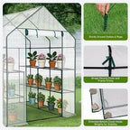 Outvita Walk-in Greenhouse, Outdoor Durable PE Plant Green House for Frost Protection with 3 Tiers 8 Shelves, Shelf Clips, Roll-up Zipper Door, 56"x56"x77" White