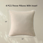 Decorative Outdoor Water Repellent Throw Pillows with Inserts, Set of 4, 18" x18" Pillows for Patio, Backyard, Bed, Couch, and Patio Furniture, Tan