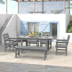 6-Piece HIPS Patio Dining Set, Outdoor Dining Table and Chairs Set with Umbrella Hole, Weatherproof Dining Table Set for 6 Person, Patio Furniture Set for Outside Deck, Grey