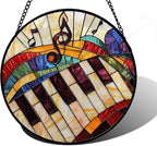 Stained Glass Window Hanging, Piano Notes Sun Catchers Glass Panel Suncatcher Decor for Birthday for Women, Men, Wife, Aunt, and Mom 7.8 in