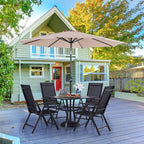 PHI VILLA Outdoor Patio Dining Set for 4 with 9 FT Patio Umbrella, Patio Table and Chairs Set with Adjustable Patio Folding Chairs & Outdoor Dining Table, Beige Umbrella (No Base)