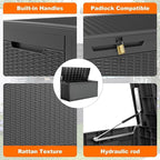 100 Gallon Deck Box,Resin Outdoor Storage Box with Lockable for Patio Furniture, Pool Accessories, Garden Tools Waterproof Outside Storage Box, Black Pattern