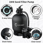 LANCHEZ 18" Sand Filter Pump for Above Ground Pool with Timer, 1.5 HP, Max 4900 GPH for Pools Up to 20000 GAL, 6-Way Valve Pool Sand Filter System, Enhanced Circulation for Crystal-Clear Pool