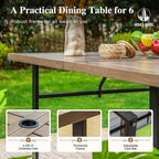 HERA'S HOUSE Metal Patio Table and Chairs Set, 7 Piece Outdoor Dining Set, 6 x Cushioned Chairs with 64" Rectangular Wood-Like Table for Backyard Garden Lawn Restaurant