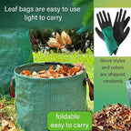 Reusable Yard Waste bags,Collapsible Leaf Bag with Gardening Gloves,Yard Debris Collapsible Bag With 4 Handles, for Leaves, Lawn Debris & Grass Clippings (80Gallon)