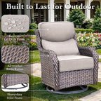 Luxury Outdoor Swivel Rocker Patio Chairs, High Back Swivel Patio Chairs with Side Table & 6-Inch Thick Cushions, Wicker Outdoor Bistro Set for Porch, Yard, Deck, Poolside, Brown/Beige