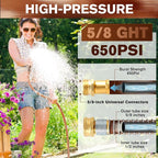 Short Leader Garden Hose 5/8" x 15ft, No Kink Lightweight Water Hose, Hybrid Rubber, Heavy Duty, 650 Burst PSI, Male to Female Fittings