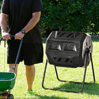Compost Bin Outdoor, 43 Gallon Dual Chamber Tumbling Composting with Sliding Doors, Large Compost Tumbler, Compost Bin for Garden, Kitchen, and Yard Waste, Black