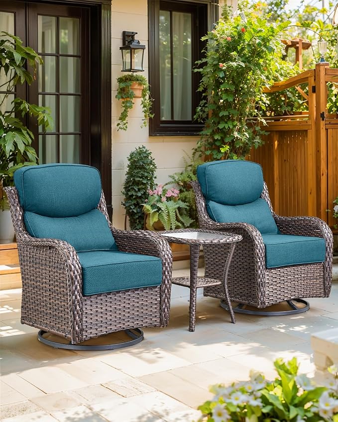 Luxury 24x24x6 Inch Smile Outdoor Cushions - 1 Set Deep Seat Water-Resistant Patio Furniture Replacement Cushion for Wicker Wood Metal Chair Glider Rocker Loveseat Sofa - Peacock Blue