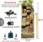 Garden Water Fountains Outdoor Floor Standing, 3 Tier Rock Waterfall Fountain with LED Lights and Pump for Garden, Patio, Backyard, Deck, Porch and Home Art Deco, 56.3" Very Tall