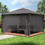 TOOLPORT Hardtop Gazebo 13x13 ft with Steel Roof - 4 Side Panels in Gray - Approx. 3.54x3.54 in Aluminium Poles