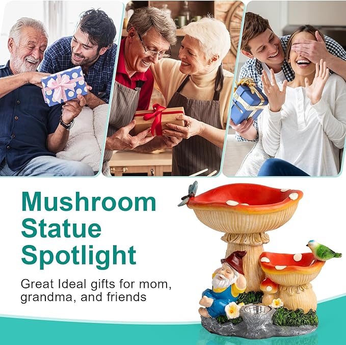 Solar Gnome Statues Figurine Lights - Garden Lighting Outdoor Decorations, Gnome Sleeping Under Mushroom, Yard Art Lawn Ornaments for Porch Patio Balcony - Gnome Gifts for Women Mom