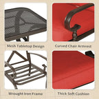 4-Piece Outdoor Metal Furniture Sets Patio Conversation Set Wrought Iron Loveseat, 2 Single Chairs, Coffee Table with Cushion, Lawn Front Porch Garden, Red