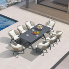 PURPLE LEAF 9 Pieces Patio Dining Set Wicker Outdoor Furniture Rectangular Table and Chairs Set for Garden Deck Aluminum Frame Backyard Kitchen Set, Cushions and Pillows Included Taupe