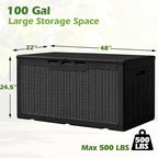 Greesum 100 Gallon Resin Deck Box Large Outdoor Storage, Imitation Rattan Weave Texture for Patio Furniture, Garden Tools, Pool Supplies, Weatherproof and UV Resistant, Lockable, Dark Black
