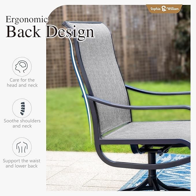 Sophia & William Patio Set with Umbrella Patio Dining Set for 6 with 13ft Rectangle Patio Umbrella Beige, 6 x Patio Chairs Grey, 1 Wood Like Outdoor Dining Table with Umbrella Hole for Lawn Garden