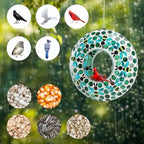 Yinns Bird Feeder - Fly Through Hanging Glass Large Bird Feeders for Outdoors Circle Wild Bird Mosaic Feeders Seed Container 9 inch