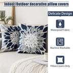 Qahing Pack of 4 Outdoor Waterproof Pillow Covers 18x18 Decorative Outdoor Throw Pillows Garden Square Cushion Cases for Patio Furniture, Couch, Tent Sunbrella, Bench, Navy Blue Grey