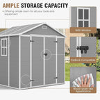 Amopatio 8x6 FT Storage Shed, Resin Outdoor Shed with Floor Included, Plastic Sheds Outdoor Storage for Bike, Garden Tools, Sheds & Outdoor Storage with Lockable Door, Window & Vents, Grey & White