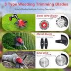 20000 RPM Electric Weed Wacker with Wheel, 3-in-1 Brushless Brush Cutter/String Trimmer/Grass Trimmer/Lawn Mower, 9" Cordless Weed Eater Battery Powered, 2 * 2000mAh Battery, 4 Blade and Charger