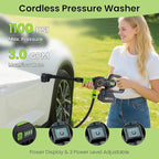 1100PSI Portable Cordless Pressure Washer - 4.0Ah Long-Lasting Battery, Powerful Brushless Motor, 3 Pressure Levels, 6-in-1 Nozzle, Foam Cannon, Perfect for Car Yard Cleaning Garden Watering