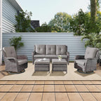 Rilyson 5 Piece Outdoor Patio Furniture Set - Rattan Wicker Patio Conversation Sets with 2 Swivel Rocker Chairs,2 Ottomans and 1 Sofa for Outside Porch Deck Backyard(Mixed Grey/Grey)