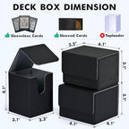 ZLCA Card Deck Box for Trading Cards, MTG YuGiOh Deck Case Holds 100+ Single Sleeved Cards, PU Leather Magnetic Card Storage Box Fits for TCG CCG Magic Game Cards (Black)