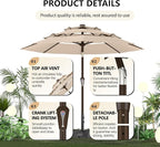 Ayge 9FT 3-Tier Large Outdoor Patio Umbrella Market Table Umbrella-UV Resistant,Easy Push Button Tilt and Crank,8 Sturdy Fiberglass Ribs Heavy-Duty Pool Umbrella for Deck,Backyard,Garden,Yard,Beige