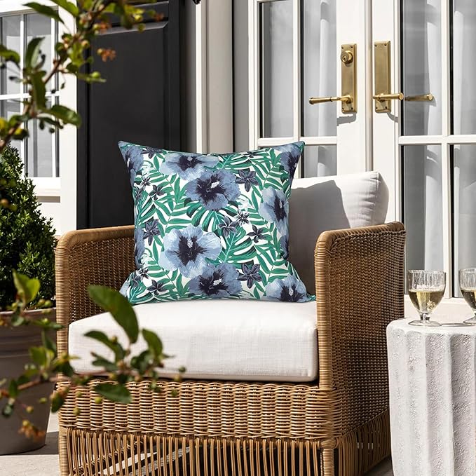 LVTXIII Outdoor Throw Pillow Covers 16 x 16 Inch, Covers ONLY Modern Cute Pattern Decorative Square Toss Pillow Case Pack of 2 for Home Patio Garden Sofa Bed Furniture, Blue Salmone Tropical