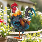 Rooster Garden Statue Sculpture Metal Chicken Yard Decor Outdoor Figurines Patio Backyard Decoration (Yellow)