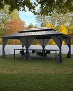 GAOMON Hardtop Gazebo 12'x20' for All Weather, with Double Metal Roof, Aluminum Alloy Frame, Net, and Curtain, Permanent Building of Backyard Luxury for Patio, Deck, Backyard, Lawn, and Garden, Gray
