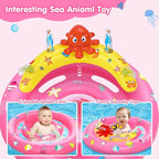 Baby Pool Float with Canopy, Inflatable Baby Swim Float with UPF50+ Sun Protection, Toddler Infant Pool Float with Toy Play Console Adjustable Safety Seat for Kids Girls Boys Aged 6-36 Months