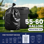 Plasticplace 55-60 Gallon Trash Bags │ 1.2 Mil │ Black Heavy Duty Garbage Can Liners │ 38” x 58” (50 Count)