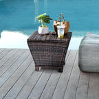 VINGLI 13 Gallon Outdoor Deck Box, Wicker Outdoor Storage Box with Lid, Small Storage Bin Container for Outside and Patio, Patio Rattan Side Table for Yard Porch (Brown, Trapezoidal)