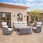 Swivel Patio Chairs sofa Set of 4 with 6" Thick Cushion - Wicker Outdoor Swivel Rocker Patio Chair ,Sofa/Glass coffee table, High Back Comfortable Outdoor Glider Chairs - Brown Wicker | Beige Cushions