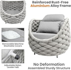 Patio Accent Chairs Set of 4: Aluminum Porch Lounge Chair with Arms - Woven Rope Cushioned Armchair - Modern One Seater Chair - Outdoor Deck Furniture for 400lbs Balcony Lanai Garden Hotel, Gray