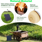 Carbonized Wood Outdoor Freestanding Fountain - Movable Vintage Hand Pump Cart, Solar-Powered Electric Decorative Water Feature for Patio, Garden & Indoor Decoration