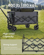 SONGMICS Small Collapsible Wagon with 400 lb Dynamic Weight Capacity, Foldable Wagon Cart, Folding Camp Cart with Wheels, for Outdoor, Yard, 90 L, Slate Gray UGFW909G01